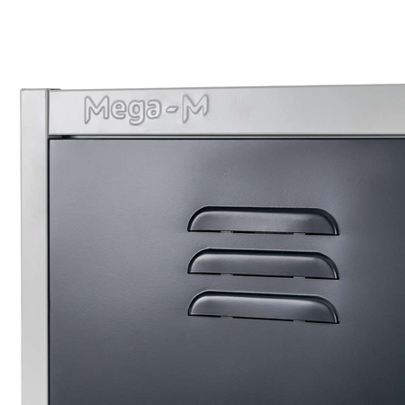 Szafka ubraniowa skrytkowa BHP Mega-M J-80/4 4 drzwiowa szara/ grafitowy front S-80 cm G-50 cm H-180 cm skręcana N