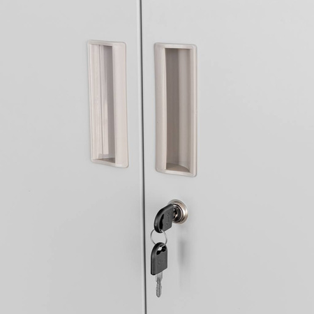 Szafa biurowa metalowa na akta Mega-M WENUS pełne drzwi 4 szuflady S-90 cm G-40 cm H-185 cm szara