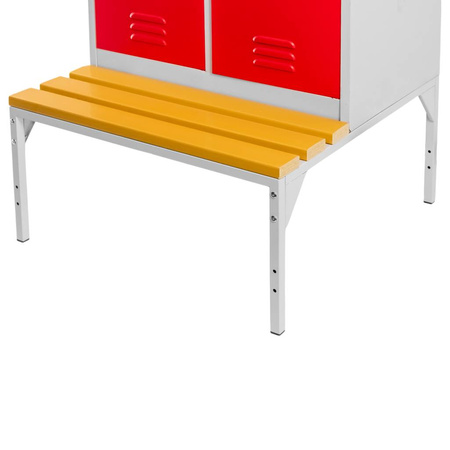 Szafka BHP ubraniowa na podstawie z ławeczką Mega-M pracownicza 2-drzwiowa z przegrodami S-80 cm szara/czerwony front