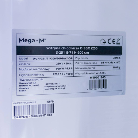 Witryna chłodnicza Mega-M DIEGO i250 S-251 cm G-71cm H-200 cm N
