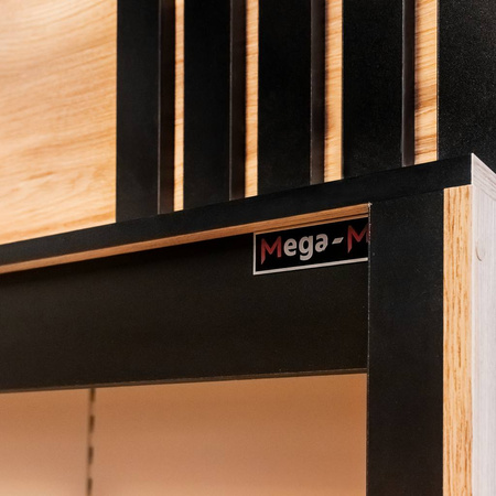Regał na pieczywo z banerem półki drewniane Mega-M H-244 cm L-247,5 cm G-62 cm Dąb Barokowy Złoty K535 N