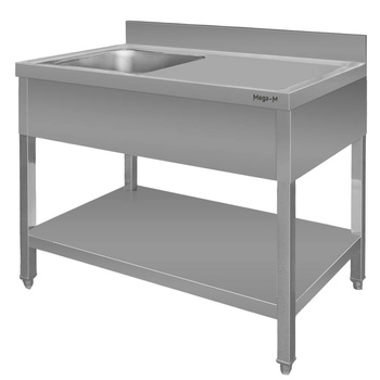 Stół ze stali nierdzewnej przyścienny ze zlewem po lewej stronie i z półką Mega-M S-100 cm G-70 cm H-85 cm N