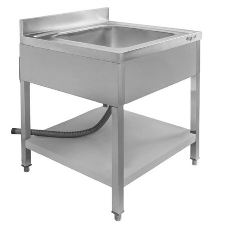 Zlew gastronomiczny jednokomorowy z maskownicą, półką i syfonem z rurą odpływową Mega-M 70x70x85 cm stal nierdzewna