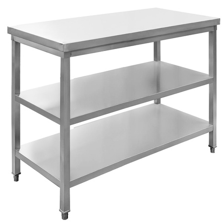 Stół ze stali nierdzewnej centralny z 2-ma półkami Mega-M S-100 cm G-70 cm H-85 cm N