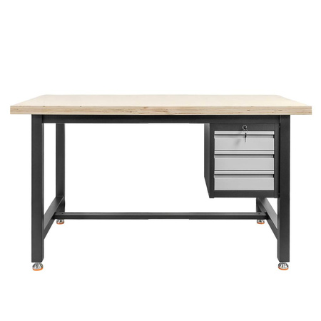 Stół warsztatowy z szafką narzędziową z 3 szufladami Mega-M S-150 cm grafitowy szary front