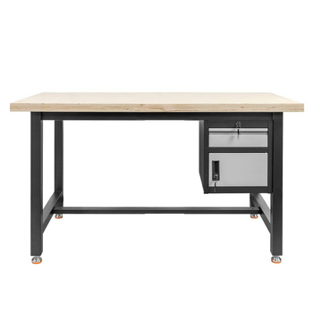 Stół warsztatowy z szafką narzędziową z uchylnymi drzwiami i szufladą Mega-M S-150 cm grafitowy szary front