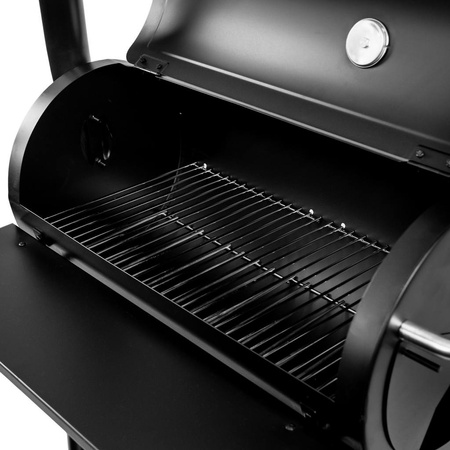 Grill ogrodowy węglowy beczka z pokrywą i kominem Mega-M stolik boczny 53x29 cm