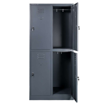 Szafka ubraniowa skrytkowa BHP Mega-M J-80/4 4 drzwiowa grafitowa S-80 cm G-50 cm H-180 cm skręcana N