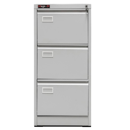 Szafka metalowa kartotekowa Mega-M J-3/S 3 szuflady A4 szara S-46 cm G-62 cm H- 103 cm skręcana N