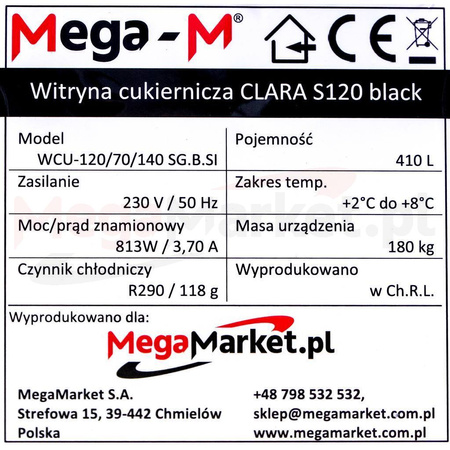 Witryna cukiernicza Mega-M CLARA S120 black