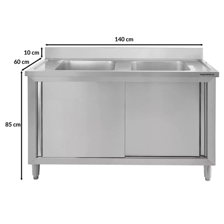 Zlew ze stali nierdzewnej 2-komorowy przyścienny z szafką Mega-M S-100 cm G-70 cm H-85 cm N