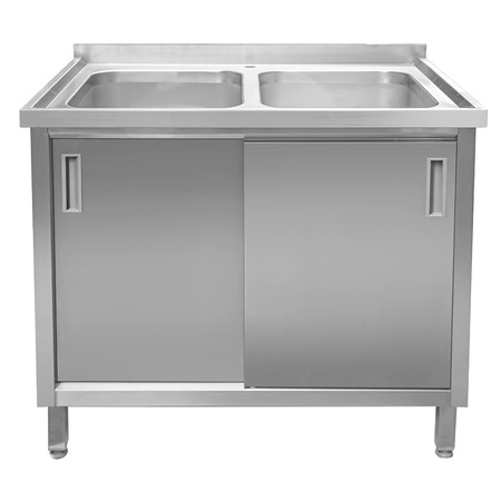 Zlew ze stali nierdzewnej 2-komorowy przyścienny spawany z szafką Mega-M S-100 cm G-70 cm H-85 cm N
