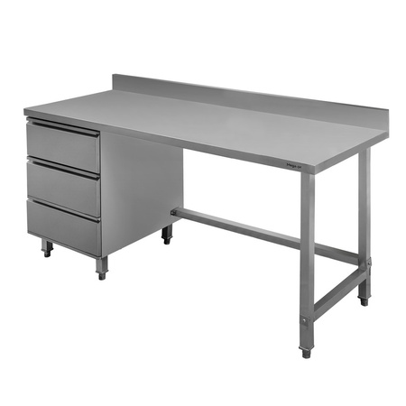 Stół gastronomiczny ze stali nierdzewnej przyścienny z blokiem szuflad po lewej stronie Mega-M 180x60x85 cm