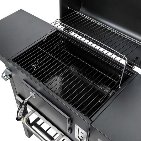 Grill ogrodowy węglowy z pokrywą i rusztem emaliowanym Mega-M 2x stolik boczny 42x30 cm