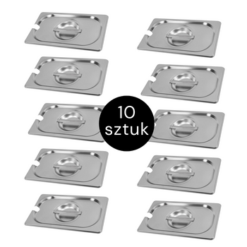 Pokrywka do GN 1/4 ze stali nierdzewnej Mega-M 26,5×16,2 cm z wycięciem na chochlę zestaw 10 szt.