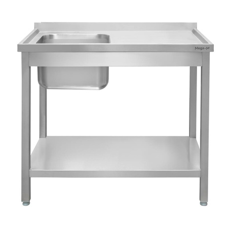 Zlew gastronomiczny spawany z komorą po lewej stronie i półką Mega-M 120x60x85 cm stal nierdzewna