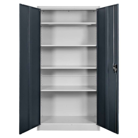 Szafa biurowa metalowa na dokumenty Mega-M pełne drzwi S-90 cm G-40 cm H-185 cm szara grafitowy front