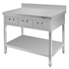 Stół gastronomiczny ze stali nierdzewnej przyścienny z półką i 3 szufladami Mega-M 100x60x85 cm