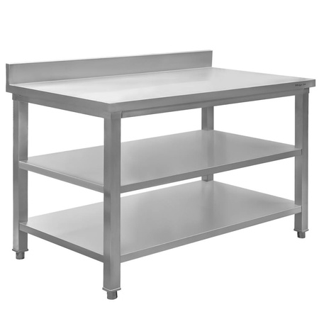 Stół ze stali nierdzewnej przyścienny z 2-ma półkami Mega-M S-120 cm G-70 cm H-85 cm N