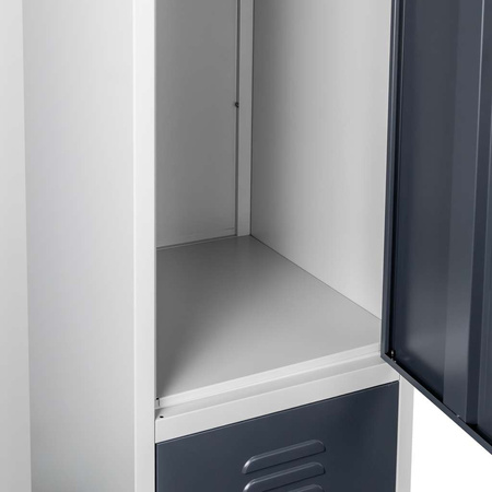 Szafka ubraniowa skrytkowa BHP Mega-M J-40/2 2 drzwiowa szara/ grafitowy front S-40 cm G-50 cm H-180 cm skręcana N
