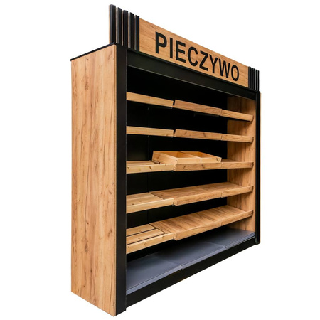 Regał na pieczywo Mega-M moduł otwarty H-244 cm L-247.5 cm G-60 cm dąb kraft / czarny N