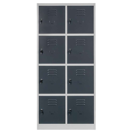Szafka skrytkowa BHP Mega-M J-80/8 8 drzwiowa szara/ grafitowy front S-80 cm G-50 cm H-180 cm skręcana N