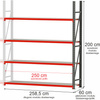 Regał magazynowy 4-półkowy Mega-M FORTIS H-200 cm L-258,5 cm G-60 cm moduł dostawny N