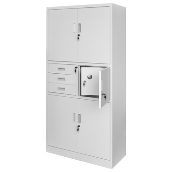 Szafa biurowa metalowa Mega-M WENUS W-14 na akta z sejfem szara S- 90 cm G- 40 cm H-185 cm skręcana N