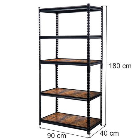 Regał magazynowy Mega-M PRO LOFT  H-180 cm L-90 cm G-40 cm 5 półek z MDF 6.2 mm okleina drewno 275 kg czarny