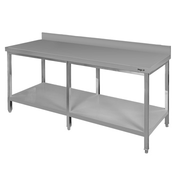 Stół ze stali nierdzewnej przyścienny z półką i 6 nogami Mega-M S-180 cm G-70 cm H-85 cm N