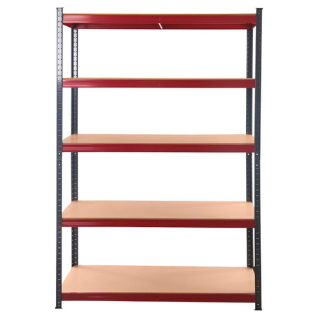 Regał magazynowy Mega-M BASIC PLUS H-180 cm L-120 cm G- 45 cm 5 półek z MDF 6.8 mm 275 kg grafitowo-czerwony