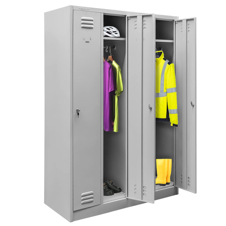 Szafka ubraniowa BHP Mega-M J-120 4 drzwiowa szara S-120 cm G-50 cm H-180 cm skręcana N