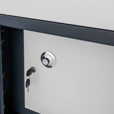 Szafa biurowa metalowa na akta Mega-M WENUS pełne drzwi sejf S- 90 cm G- 40 cm H-185 cm grafitowa szary front