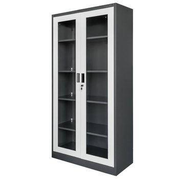 Szafa biurowa metalowa Mega-M WENUS W-07 na dokumenty przeszklone drzwi grafitowa / szary front S- 90 cm G- 40 cm H-185 cm skręcana N