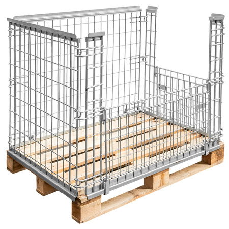 Gitterbox nadstawka paletowa z obramowaniem S-120 cm G-80 cm H-90 cm oczko 6x10 cm otwierany obustronnie ocynk N
