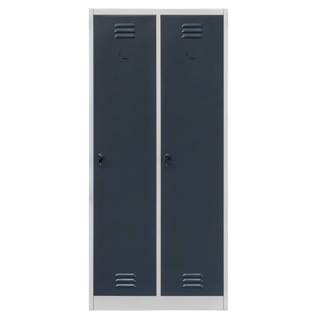 Szafka ubraniowa BHP Mega-M J-80 2 drzwiowa szara/ grafitowy front  S-80 cm G-50 cm H-180 cm skręcana N