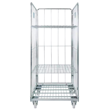 Rollkontener (rollcage, rollbox) wózek siatkowy transportowy Mega-M Universal trzy ściany dwie półki ocynkowany