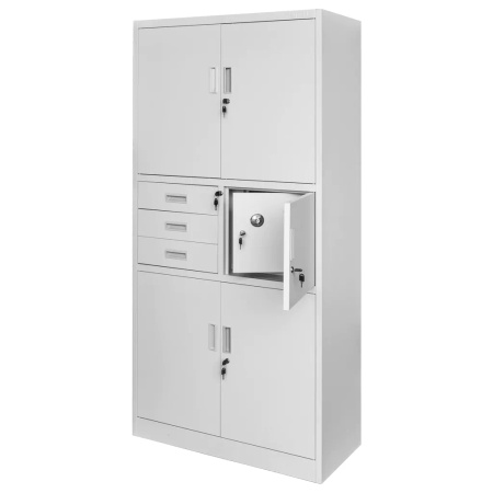 Szafa biurowa metalowa Mega-M WENUS W-14 na akta z sejfem szara S- 90 cm G- 40 cm H-185 cm skręcana N