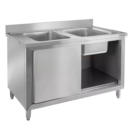 Zlew ze stali nierdzewnej 2-komorowy przyścienny z szafką Mega-M S-100 cm G-70 cm H-85 cm N