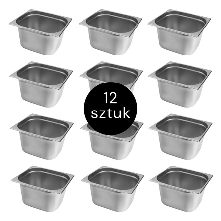 Pojemnik GN 1/2 ze stali nierdzewnej Mega-M 32,5×26,5×20 cm zestaw 12 szt.