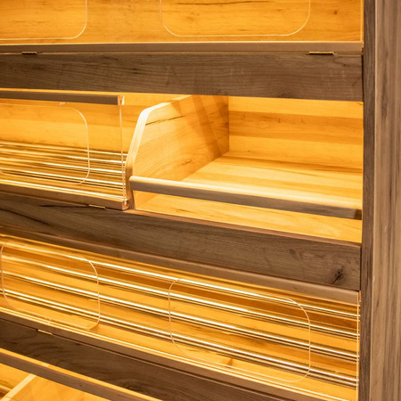 Regał na pieczywo H-180 cm L-125 cm G-60 cm plexi oświetlenie LED dąb kraft