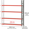 Regał magazynowy 4-półkowy Mega-M FORTIS H-200 cm L-258,5 cm G-40 cm moduł dostawny N