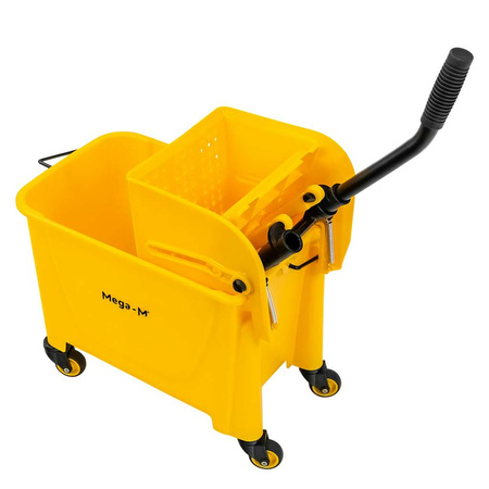 Wózek hotelowy do sprzątania Mega-M  jednowiaderkowy z prasą 20L żółty