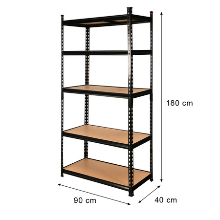 Regał magazynowy Mega-M PRO LOFT  H-180 cm L-90cm G-40 cm 5 półek z MDF 6.2 mm 275 kg czarny