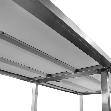 Stół gastronomiczny ze stali nierdzewnej centralny z półką i 6 nogami Mega-M 200x80x85 cm