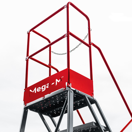 Drabina magazynowa przejezdna pomost magazynowy Mega-M H 306 cm 12 stopni hamulec schodkowy