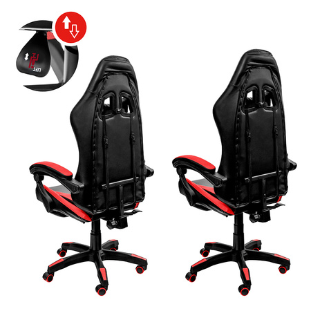 Fotel obrotowy gamingowy z podnóżkiem Mega-M eko skóra czarno-czerwony N