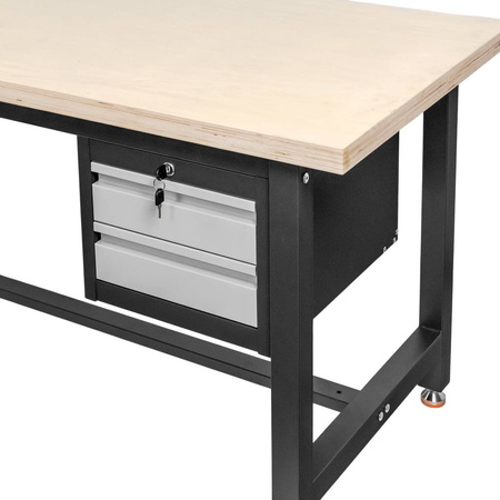 Stół warsztatowy z szafką narzędziową z 2 szufladami Mega-M S-150 cm grafitowy szary front