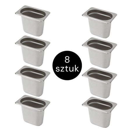 Pojemnik GN 1/9 ze stali nierdzewnej Mega-M 17,6×10,8×15 cm zestaw 8 szt.
