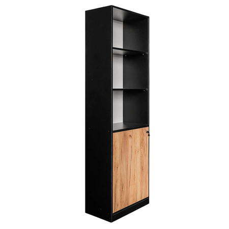 Regał biurowy na segregatory Mega-M L- 60 cm G-35 cm H-200 cm dąb kraft /czarny